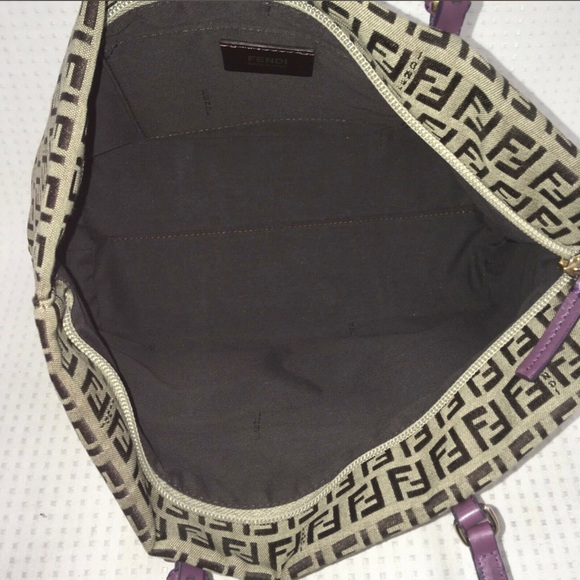 Authentic FENDI ZUCCHINO Canvas Leather Purple Shoulder Bag - Picture 10 of 14